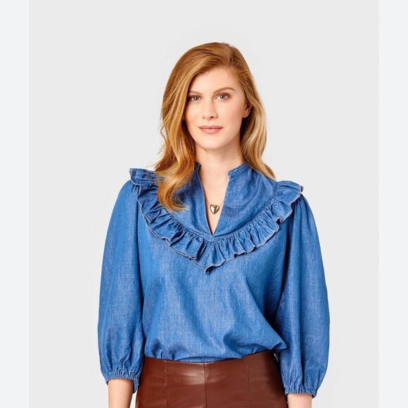 Cartolina Mabel Chambray ruffle Yoke Top NWOT - Picture 1 of 5